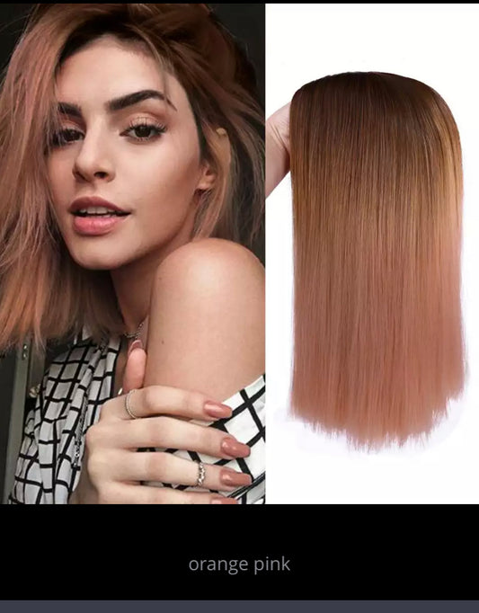 Ombre Orange Pink Straight Wig Shoulder